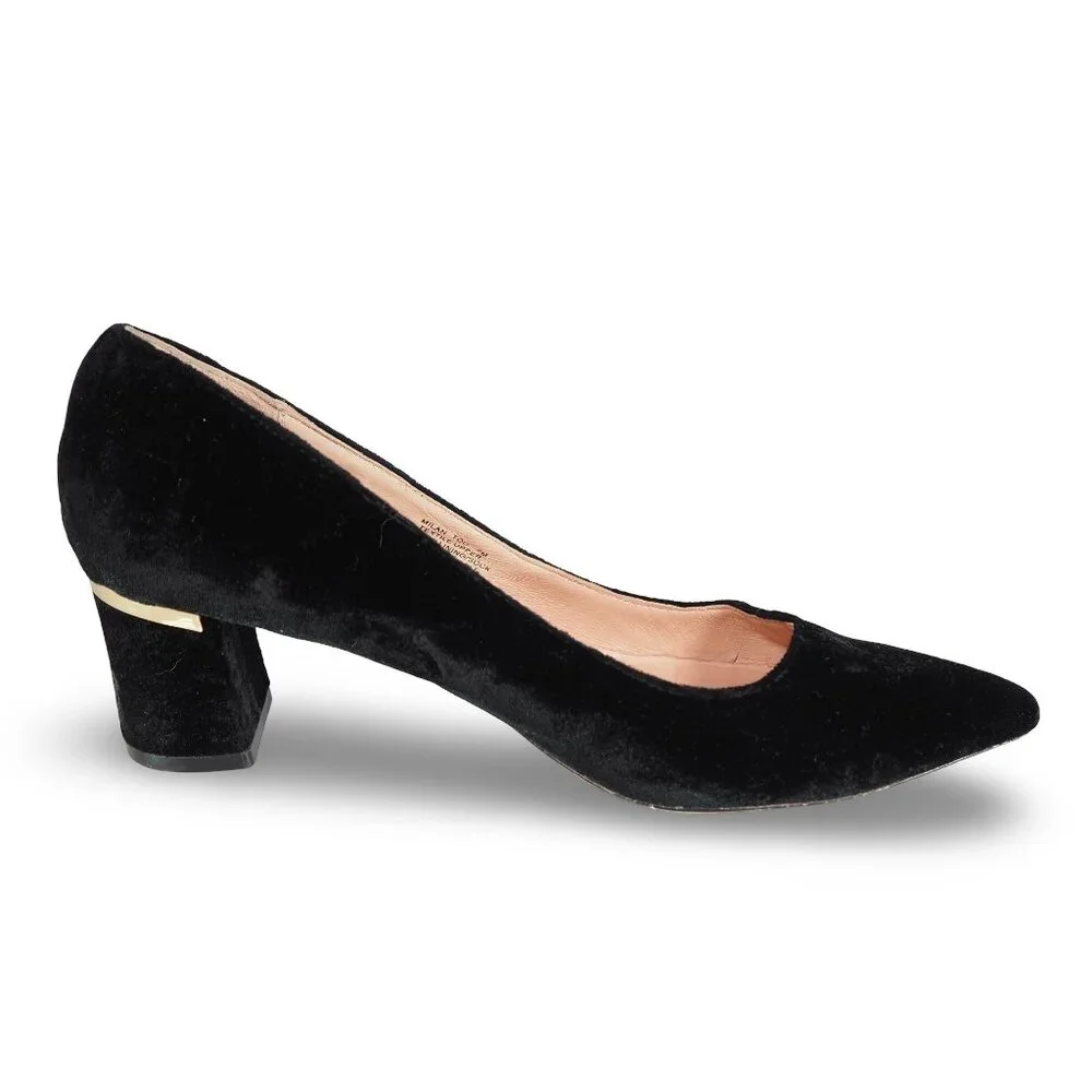 Kate Spade Milan Too Point Toe Velvet Black Heels Women's 7M Black / Gold Accent